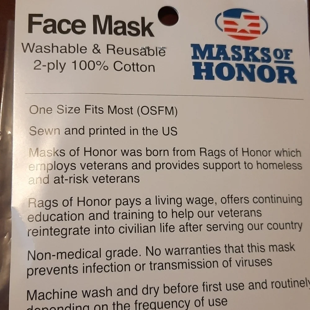 Face Masks 2 for 1 Made in USA NWT